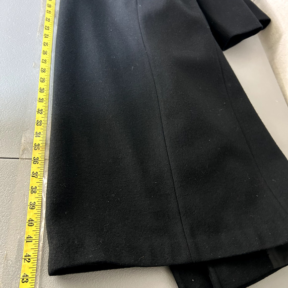 VTG Stephanie Mathews Womens Black 100% Wool Over Coat Size 14 Petite Long Line - Picture 9 of 10